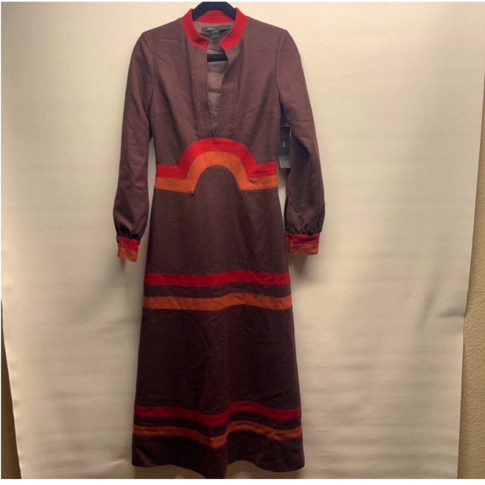 Marc Jacobs Brown Long Sleeve Dress with Red and Orange Accents